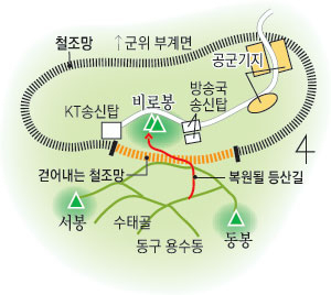 ▲ 팔공산 최고봉인 비로봉 주위에는 온통 폐철조망이 뒤엉켜 있어 시민들의 접근을 막고 있다.