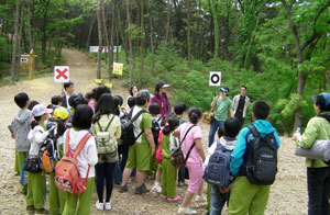 대구시 달성군에 소재한 초미니 학교인 하빈초교는 방과후 전교생 무상교육과 돌봄교실, 숲속교실 등 학교경재력을 높일 수 있는 다양한 프로그램을 개발해 폐교위기를 극복하고 있다. 하빈초교에서 실시하고 있는 숲속교실 모습. 하빈초 제공