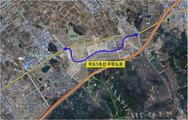 옥포 보금자리주택지구 내 국도 5호선 확장공사를 위해 13일 10시부터 2013년 말까지 우회도로를 개설한다.