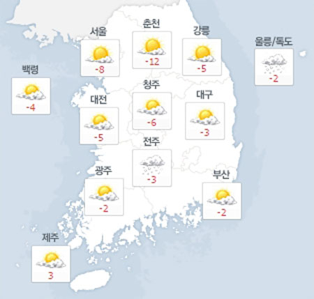 사진. 네이버날씨(14일 예상 오전 기온)