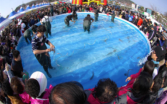 지난해 울진 대게 축제에서 열란 대게 맨손 잡기 체험.