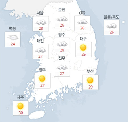 사진. 네이버날씨(오전 8시 기준)