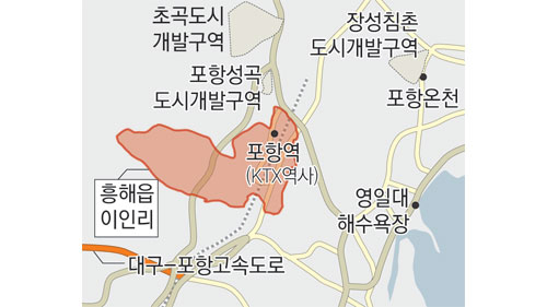 동해안발전본부 대상지로 선정된 포항 북구 흥해읍 이인리 일원(포항경제자유구역 지구단위계획구역) 모습. 포항시 제공