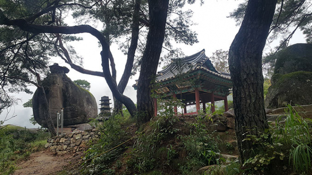 법흥사 가는 길목인 무릉리에는 관광객이 거의 찾지 않는 요선정이 있다. 왼쪽에 장닭같이 생긴 기이한 모양의 바위가 있다.