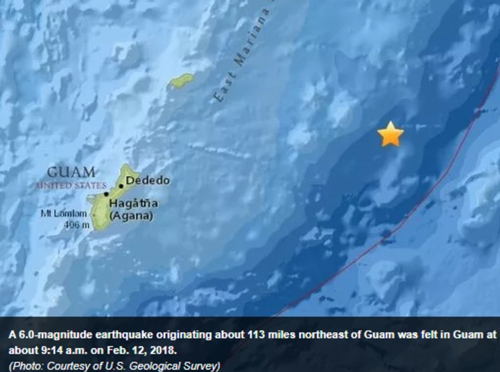 12일 미국령 괌섬에서 규모 6.0의 지진이 발생했다. 미국 지질조사국(USGS)