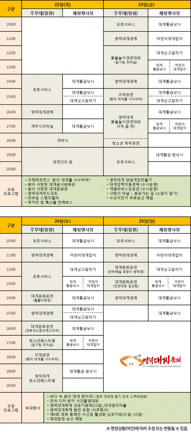 영덕대게축제 2018 일정표. 영덕대게축제