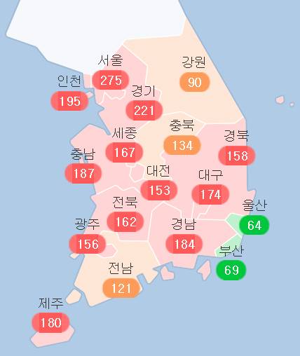 전국 미세먼지 수준, 6일 오후 2시 기준 대부분 