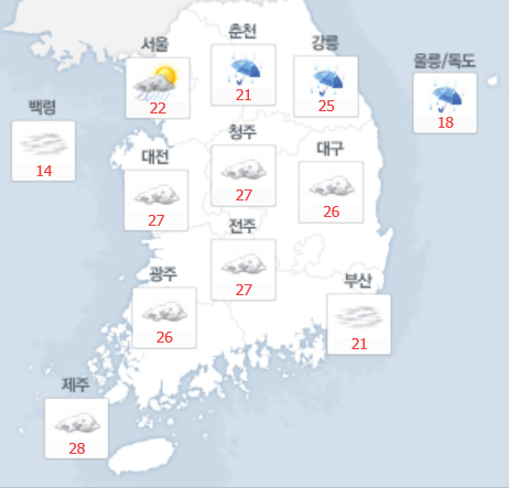 16일 오후 3시 기준 전국 날씨. 웨더아이