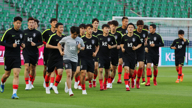 2018 러시아월드컵 대한민국 축구 국가대표팀이 31일 전주월드컵경기장에서 훈련하고 있다. 연합뉴스