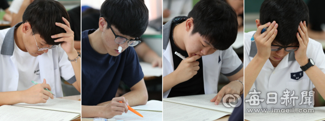 대구 대륜고등학교 3학년 교실에서 수험생들이 긴장된 표정으로 문제를 풀고 있다. 정운철 기자 woon@msnet.co.kr