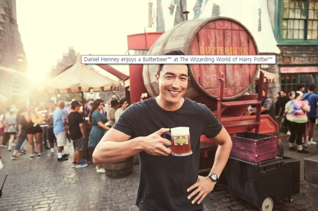 Daniel Henney enjoys a Butterbeer™ at The Wizarding World of Harry Potter™