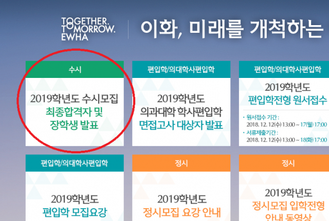 이화여자대학교(이화여대) 14일 수시 합격자 발표