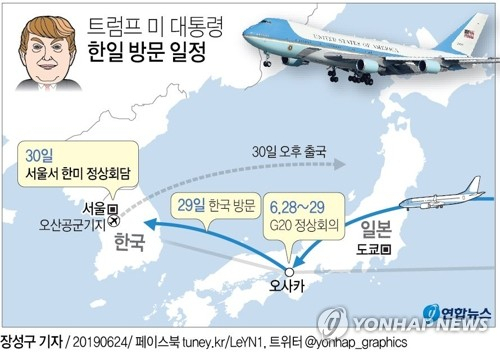 도널드 트럼프 미국 대통령이 29일 1박 2일 일정으로 한국을 공식 방문, 문재인 대통령과 30일 한미 정상회담을 갖는다. 연합뉴스 연합뉴스