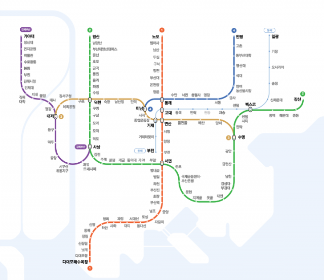 부산 지하철(도시철도) 노선도. 네이버