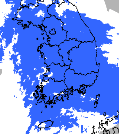 10일 오후 5시 20분 기준 전국 비구름 현황. 장마전선 북상에 따라 서울과 경기 수원을 뒤덮고 있다. 기상청