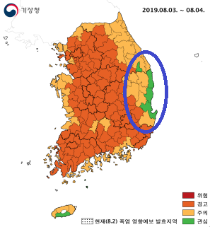 주말(8월 3~4일) 폭염 영향예보 지도. 기상청