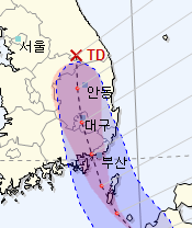 8호 태풍 프란시스코 예상 경로. 기상청 6일 오후 1시 예보