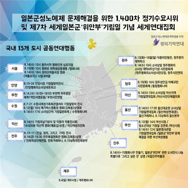 1천400차 정기 수요시위 세계 일정. 정의기억연대 제공.