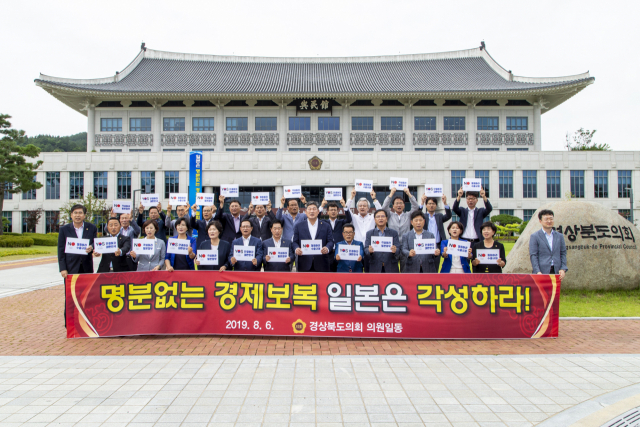 지난달 6일 경북도의회 의원들이 일본 정부의 경제 도발에 따른 성명서를 발표하는 모습. 매일신문 DB