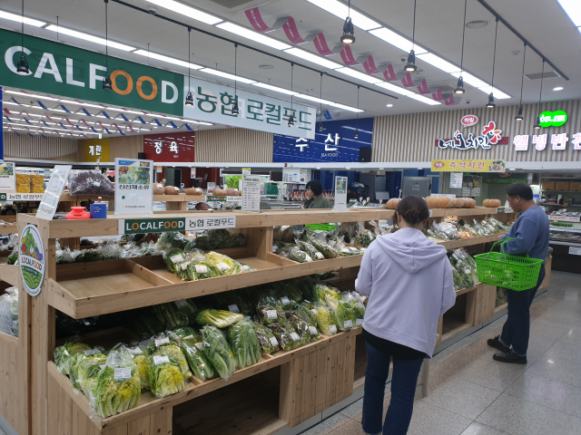 석적농협하나로마트 로컬푸드 직매장에서 소비자들이 농산물을 살펴보고 있다. 일부 품목은 오후 들어 일찍 매진되가도 한다. 이현주기자