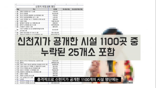 유튜브 채널 종말론사무소는 최근 신천지가 이만희 총회장 직속 위장교회 20여 곳을 누락한 사실이 확인됐다고 밝혔다. 유튜브 종말론사무소 갈무리