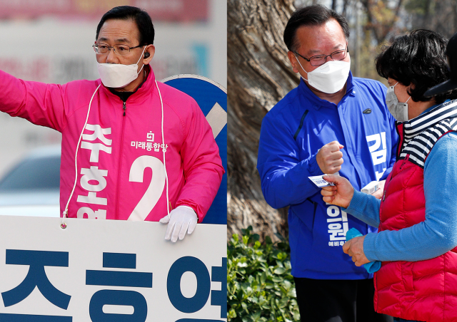 유세 중인 주호영(왼쪽) 미래통합당 후보, 김부겸(오른쪽) 더불어민주당 의원. 매일신문 DB