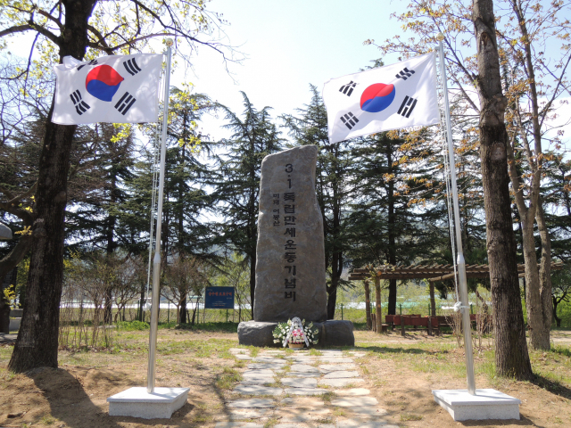 미대마을 3·1독립만세운동 기념비건립위원회는 지난 26일 대구 동구 여봉산 기념비 현장에서 8인의 애국지사를 추모하는 헌화 및 태극기 게양 행사를 열었다. 기념비건립위원회 제공