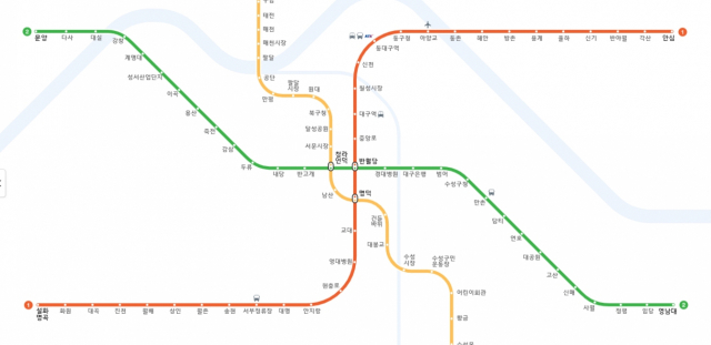 대구 도시철도(지하철) 노선도. 매일신문DB