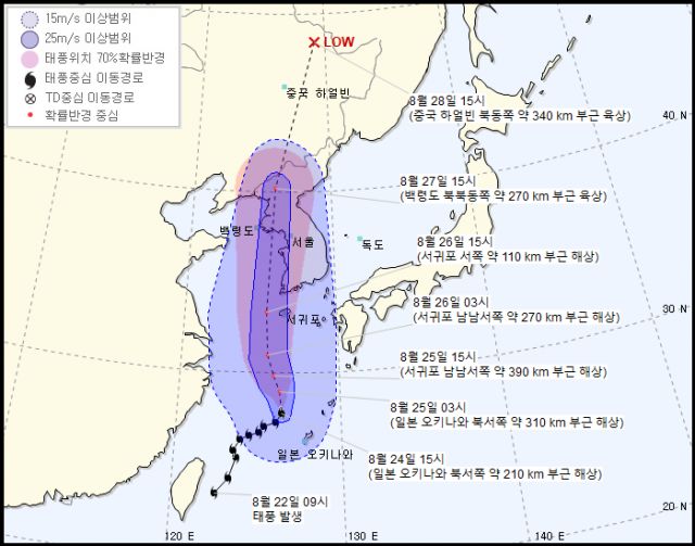 태풍 바비 예상 경로. 기상청 제공