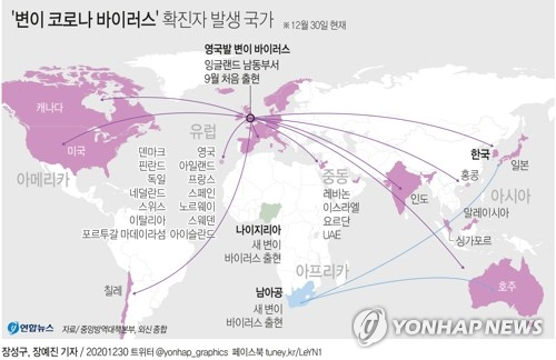 신종 코로나바이러스 감염증(코로나19) 확진 세계 1위인 미국에서도 영국에서 발견된 것과 같은 변이 바이러스에 감염된 첫 사례가 나왔다. 연합뉴스 연합뉴스