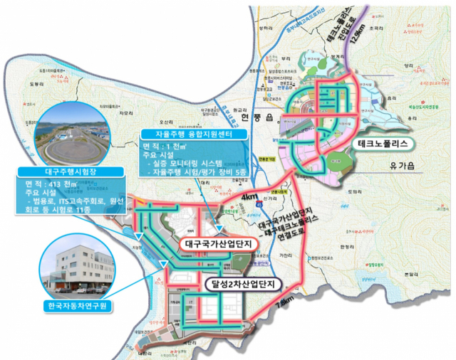 5G기반 자율주행 융합기술 실증플랫폼구축 사업대상지역. 대구시 제공