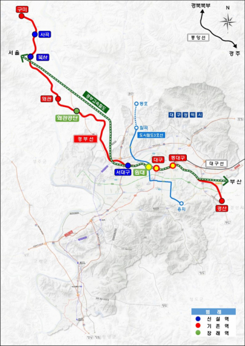 대구권 광역철도 노선도. 대구시 제공