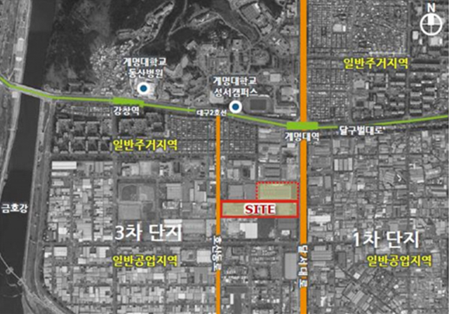 대구 성서산단 STX중공업 매각부지 위치도(빨간 선). 대구시 제공