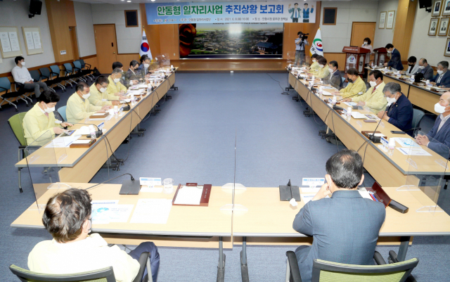 안동형 일자리사업이 본궤도에 올랐다. 안동시는 대학과 손을 맞잡고 청년일자리 선순환 구조를 만들어 지역산업을 발전시키기로 했다. 사진은 최근 열린 안동형 일자리사업 추진상황 보고회 모습. 안동시 제공