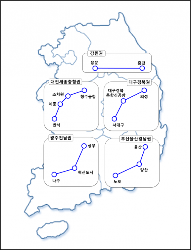 비수도권 광역철도 선도사업 노선도. 국토부 제공.