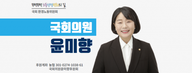 8일 윤미향 국회의원 페이스북 배너 캡쳐. 더불어민주당 문구가 빠진 대신 