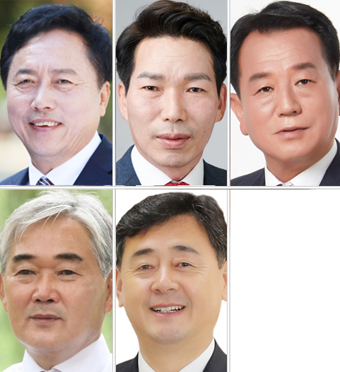 안동시장에 출마한 권기창, 권대수, 권영길, 권용혁, 정훈선 예비후보(가나다순)