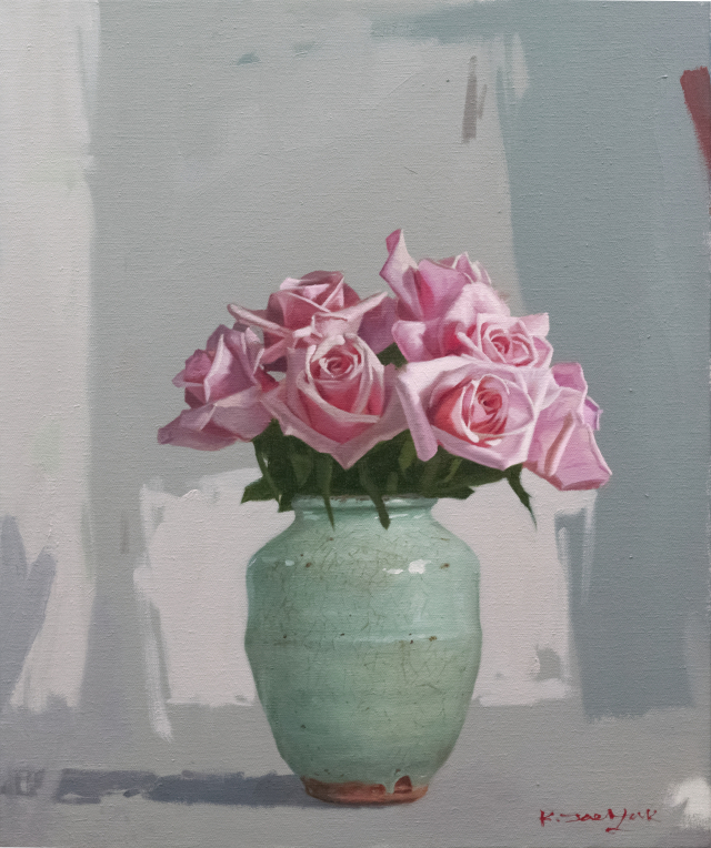 김재학 작, 장미, 45.5x37.9cm.