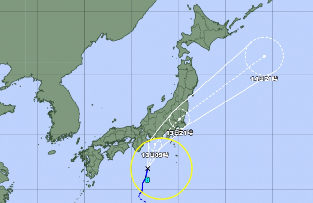 일본 기상청 12일 오후 9시 발표 태풍 메아리 예상 경로