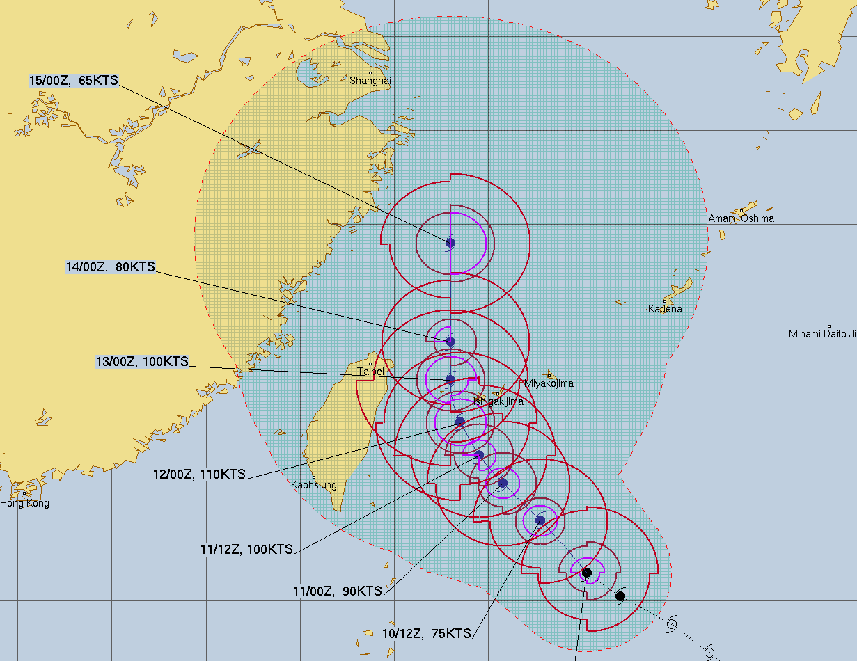 미국 합동태풍경보센터(JTWC, Joint Typhoon Warning Center) 12호 태풍 무이파 예상경로