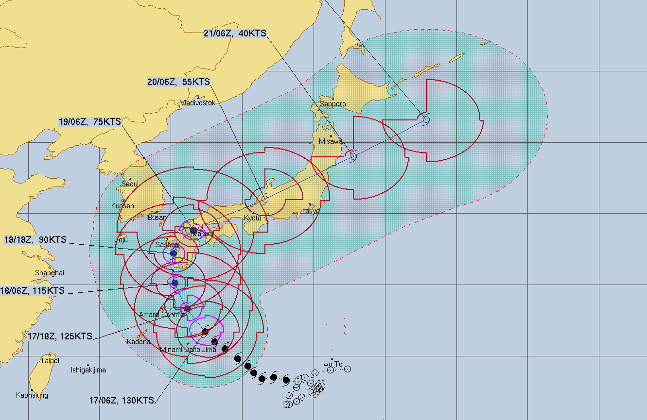 미국 합동태풍경보센터(JTWC, Joint Typhoon Warning Center) 태풍 난마돌 예상경로