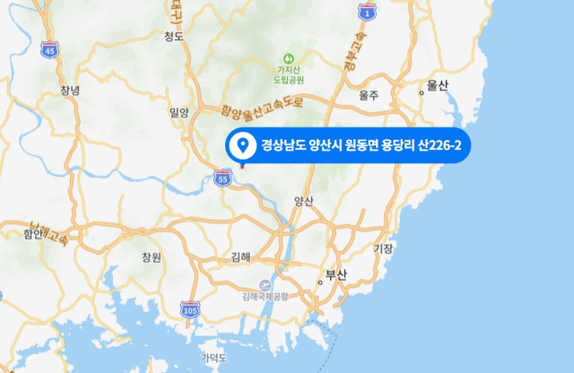 29일 경남 양산 산불 발생 위치. 네이버 지도