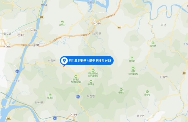 경기 양평 산불 발생 위치. 네이버 지도