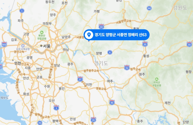 경기 양평 산불 발생 위치. 네이버 지도