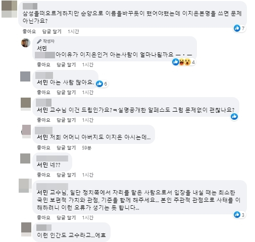 서민 교수 페이스북 댓글 캡처