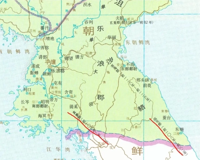 한국 반도사학의 주장에 따라 청천강을 패수라고 표기한 중국지도.