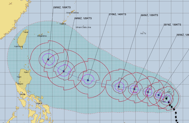 미국 합동태풍경보센터(JTWC, Joint Typhoon Warning Center) 태풍 마와르 예상경로