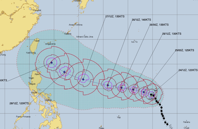 미국 합동태풍경보센터(JTWC, Joint Typhoon Warning Center) 태풍 마와르 예상경로