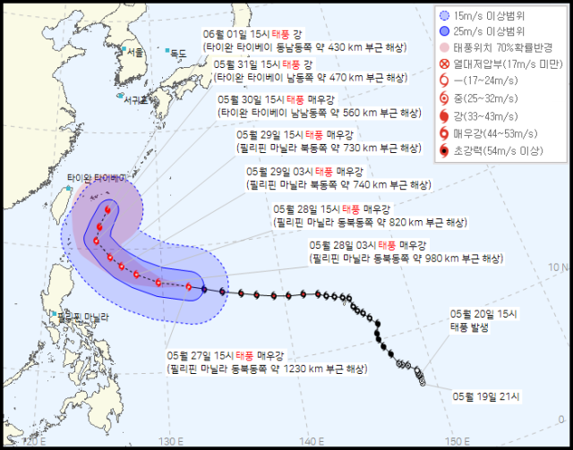 태풍 마와르 예상경로. 기상청 27일 오후 4시 발표