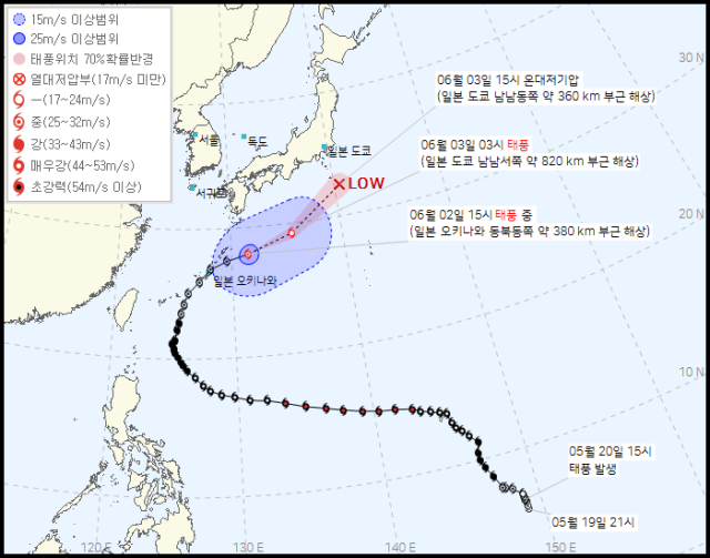 2호 태풍 마와르 예상경로. 기상청 2일 오후 4시 발표